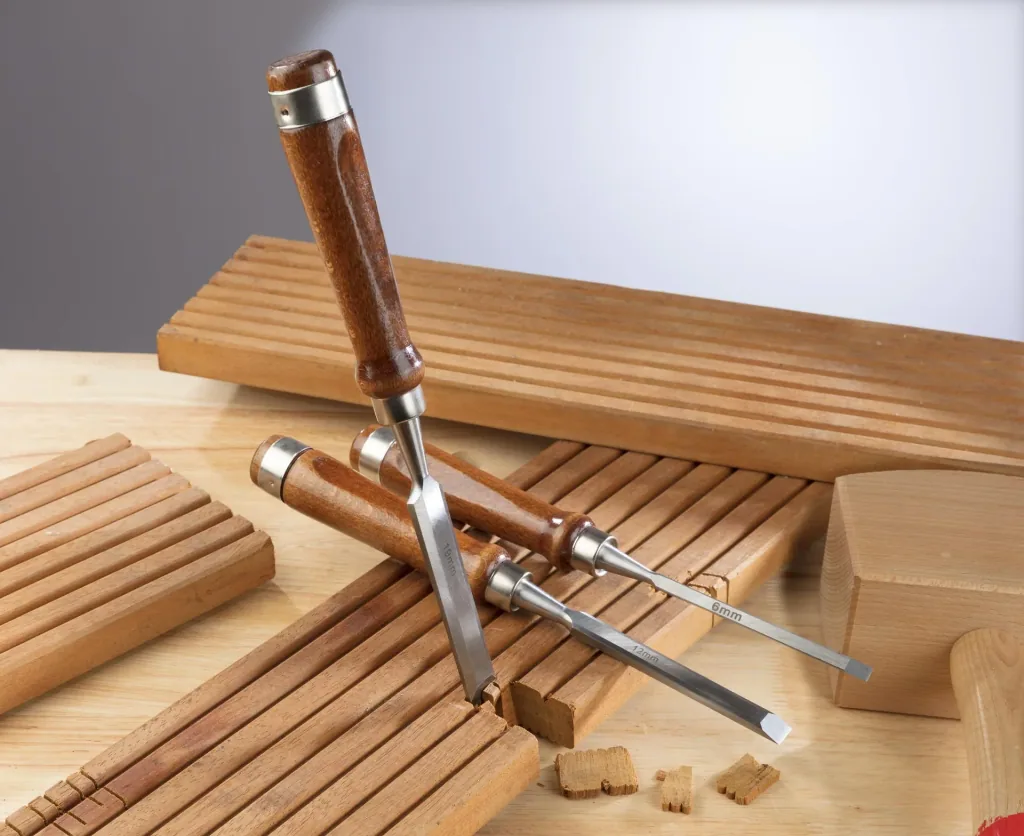 Chisel set in roll bag, 6 pieces