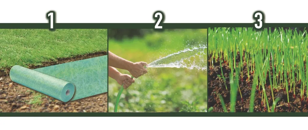 Grass seed mat with seeds and fertilizer