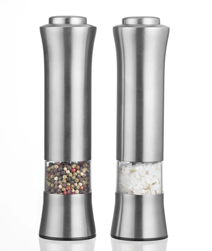 Electric salt and pepper mill set with LED light