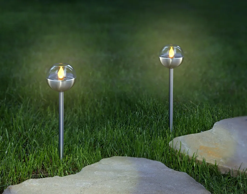 2-in-1 solar flickering lights, amber, set of 2