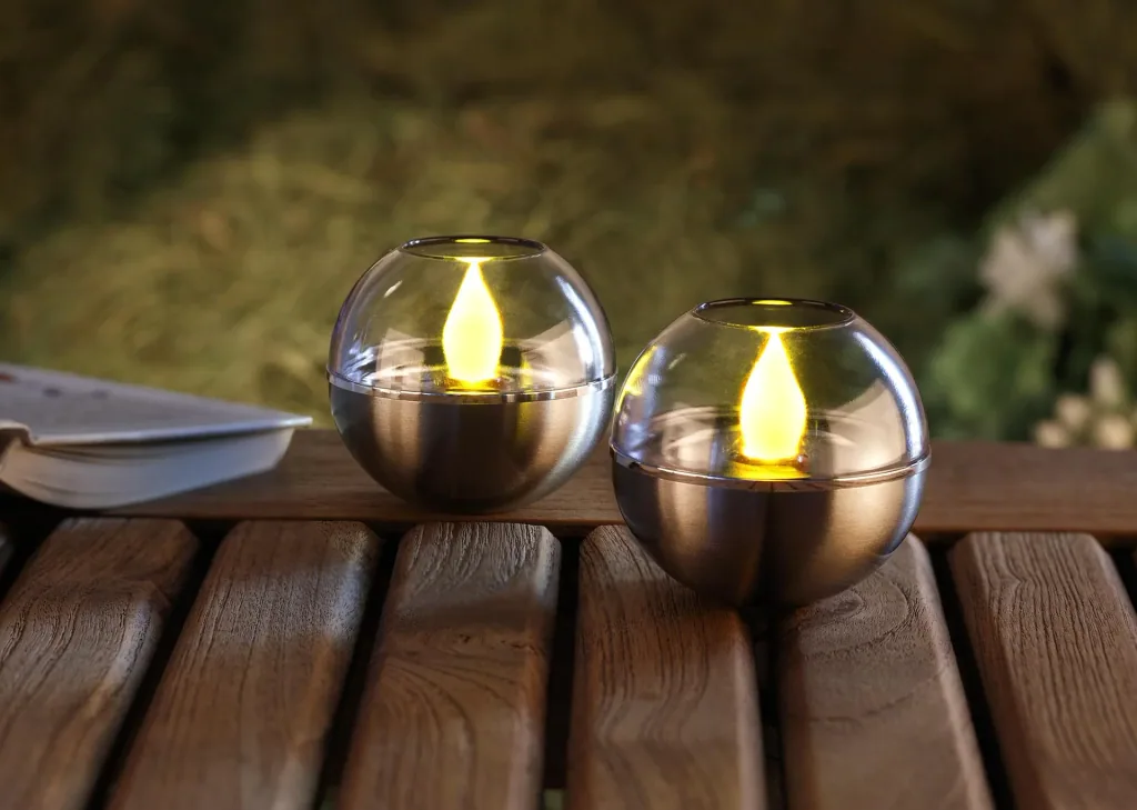 2-in-1 solar flickering lights, amber, set of 2