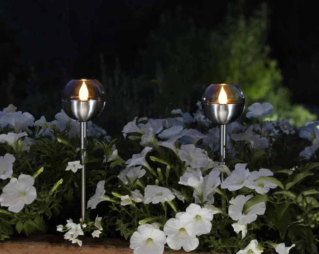 2-in-1 solar flickering lights, amber, set of 2