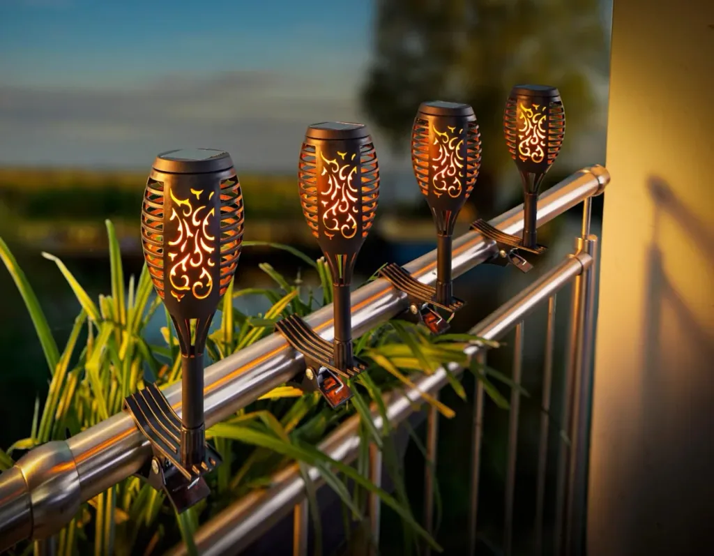 Solar garden stake "Flame" with mounting bracket, set of 4