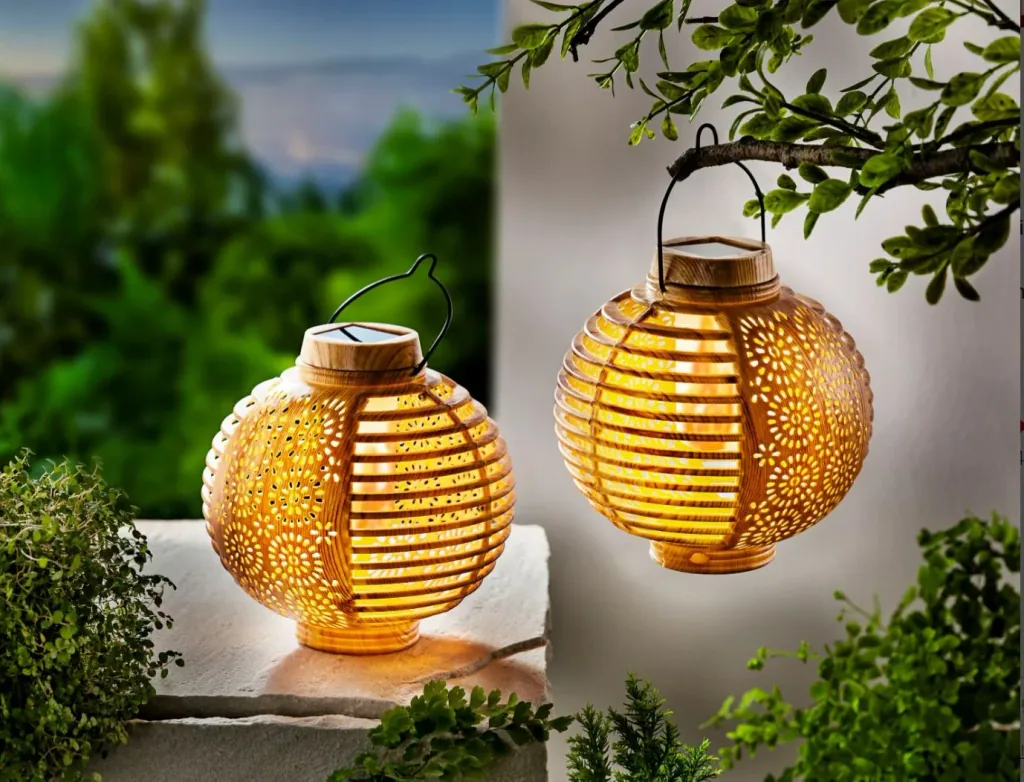 Solar Lanterns "Flame" Bamboo, Set of 2