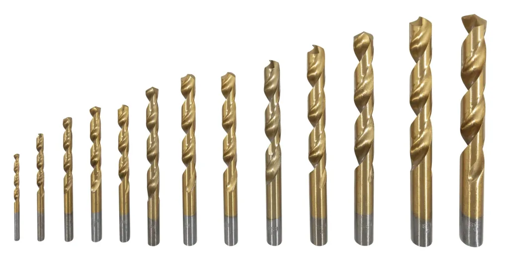HSS twist drill set, titanium coated, 13 pieces