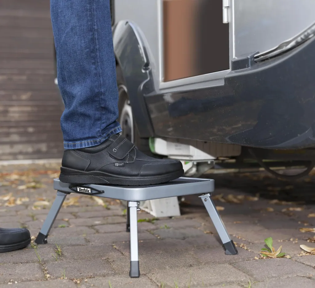 Foldable, one-step step stool, grey