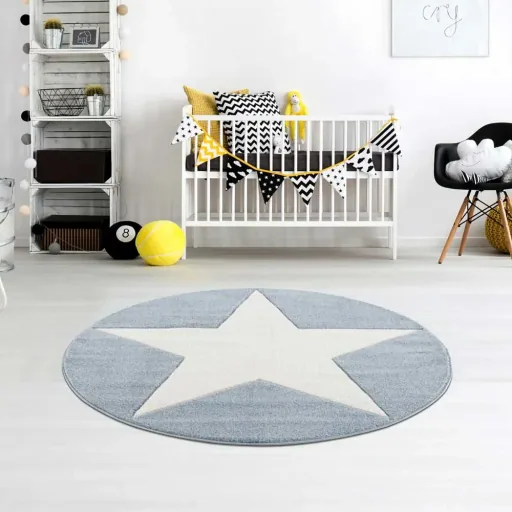 Livone carpet star white on blue round, Carpet size: Ø 160 cm