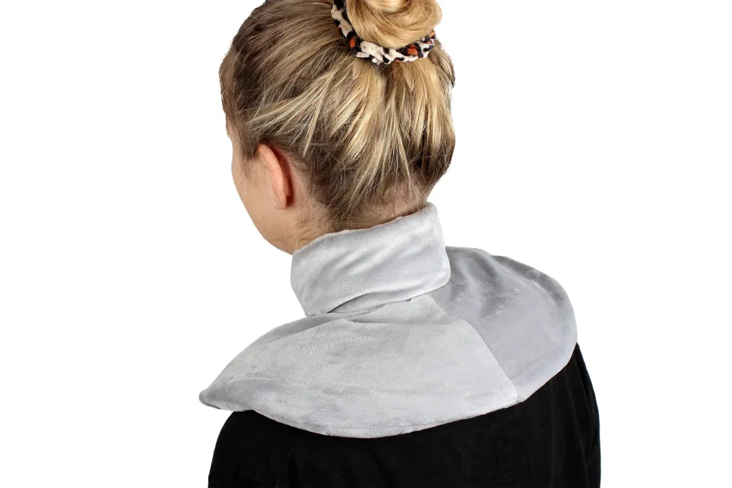 Neck hot water bottle with neck fleece, grey