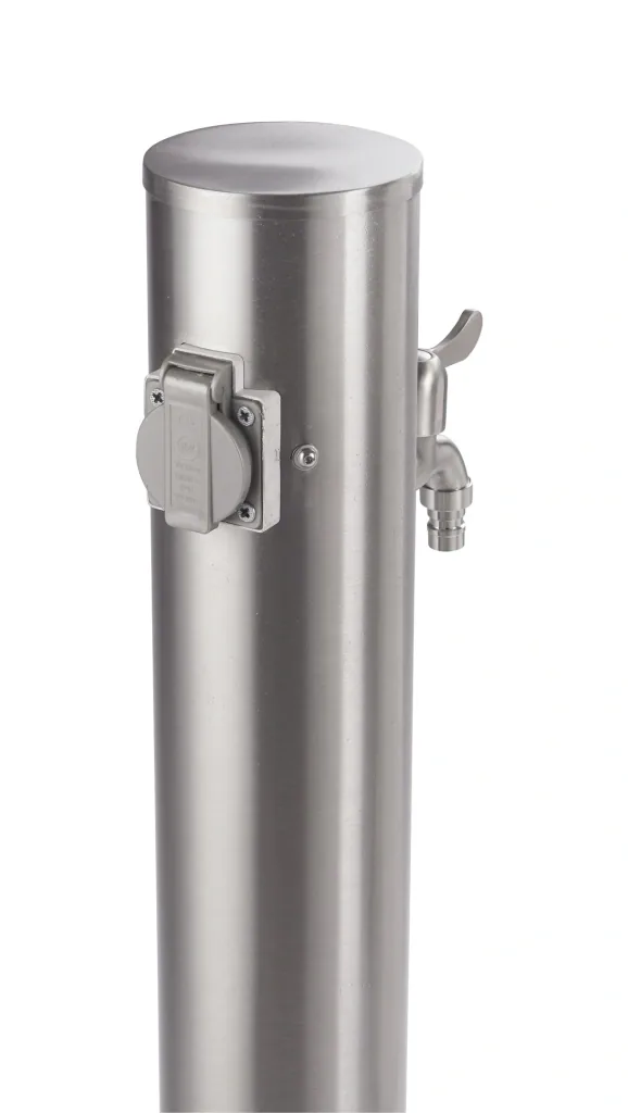 Stainless steel water dispenser with integrated socket