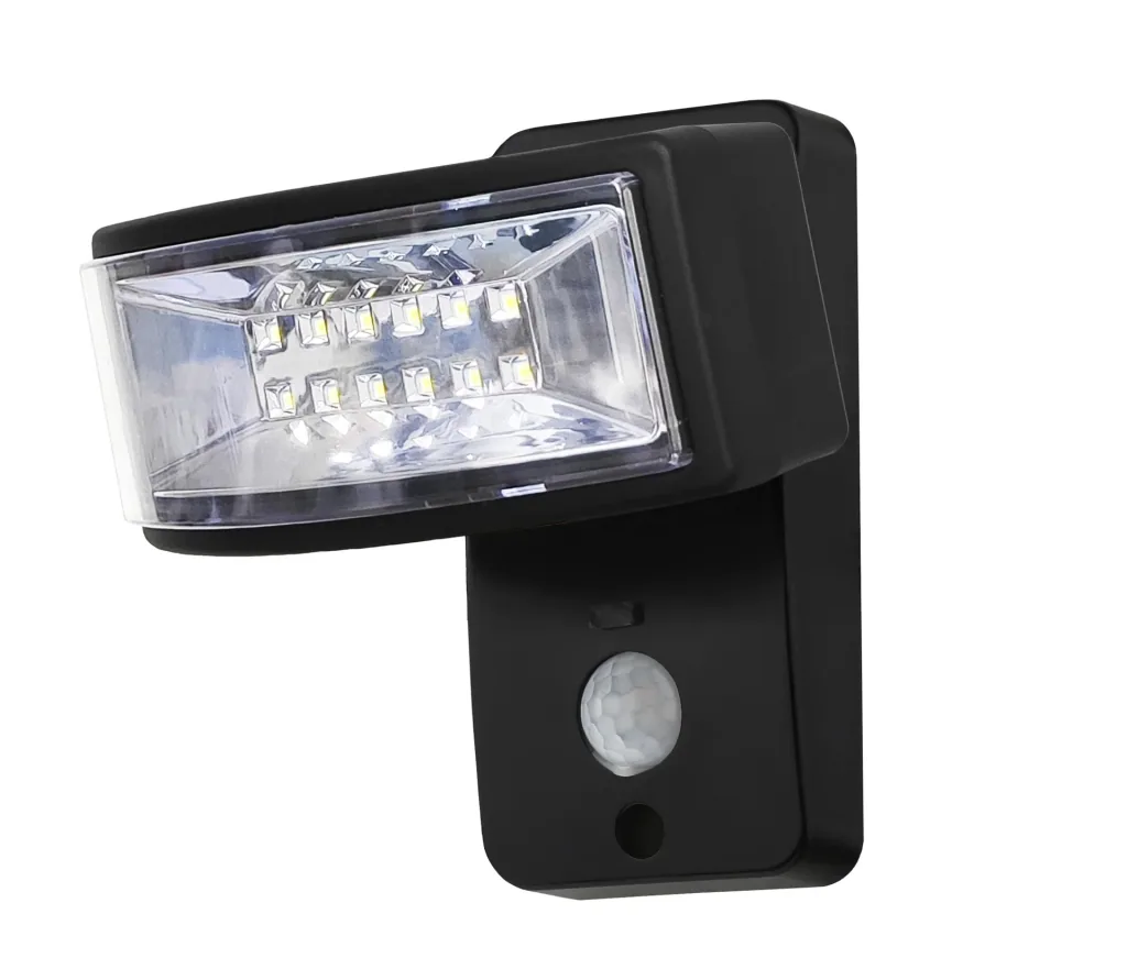 LED wall light with separate solar panel and motion detector