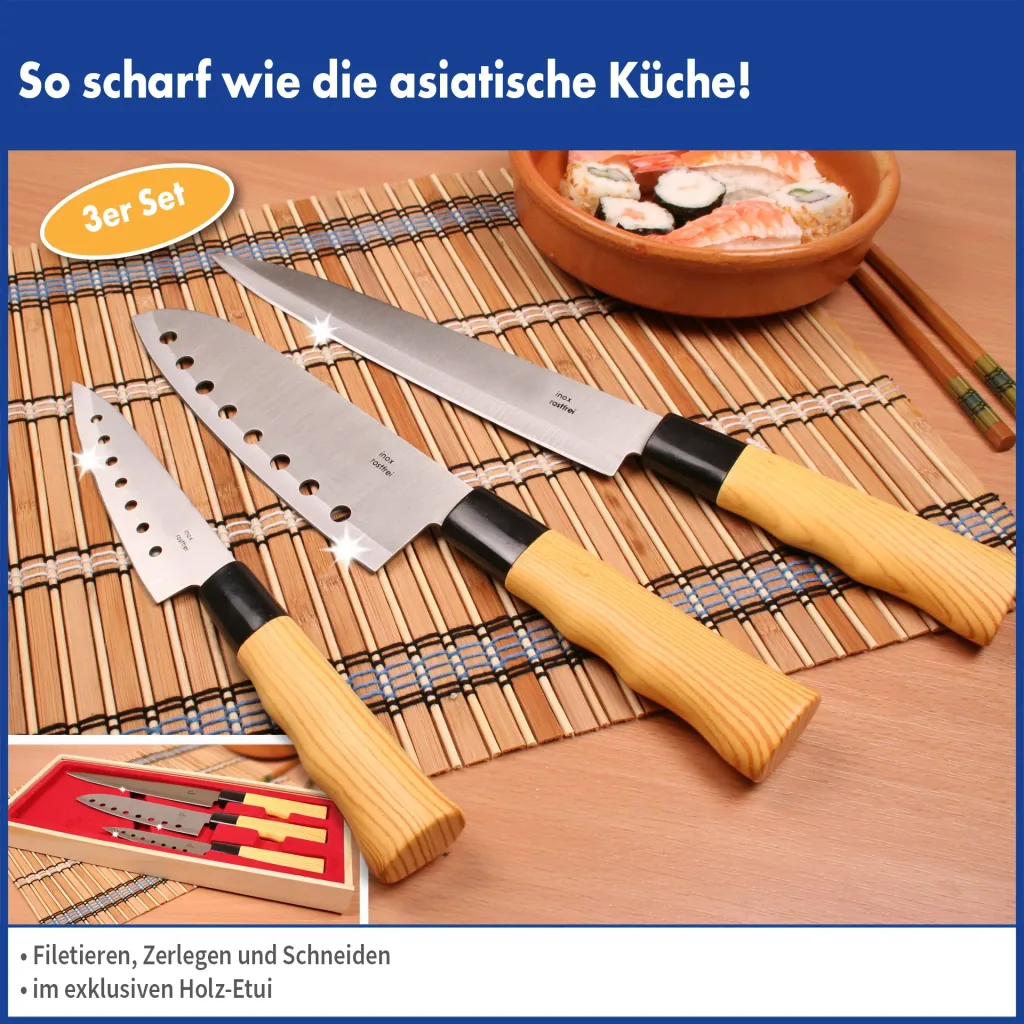Knife set Asia in wooden case, 3 knives