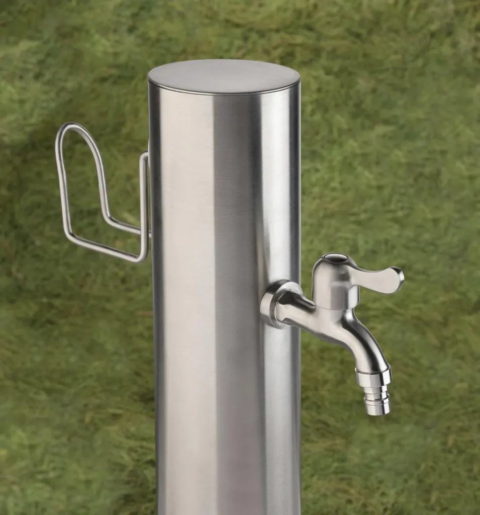 Water dispenser, including hose holder + 2 taps, stainless steel