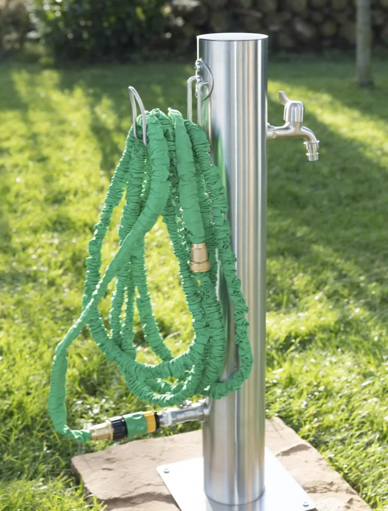 Water dispenser, including hose holder + 2 taps, stainless steel