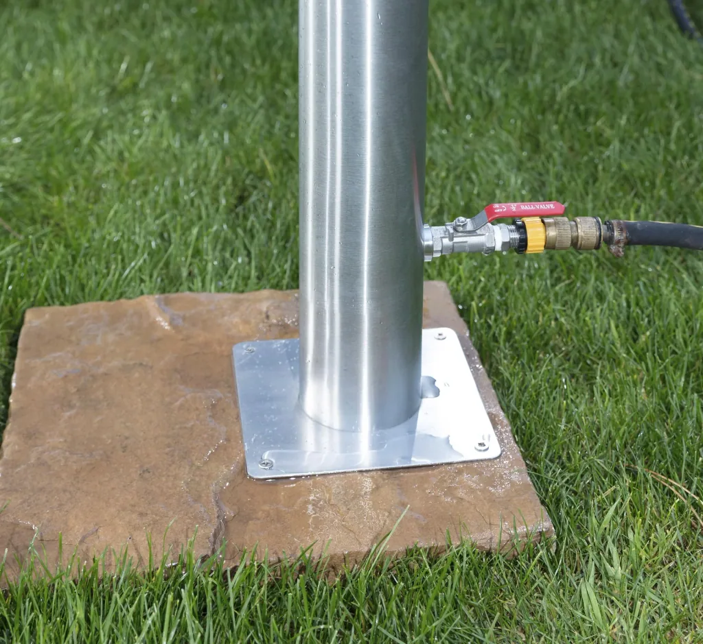 Water dispenser, including hose holder + 2 taps, stainless steel