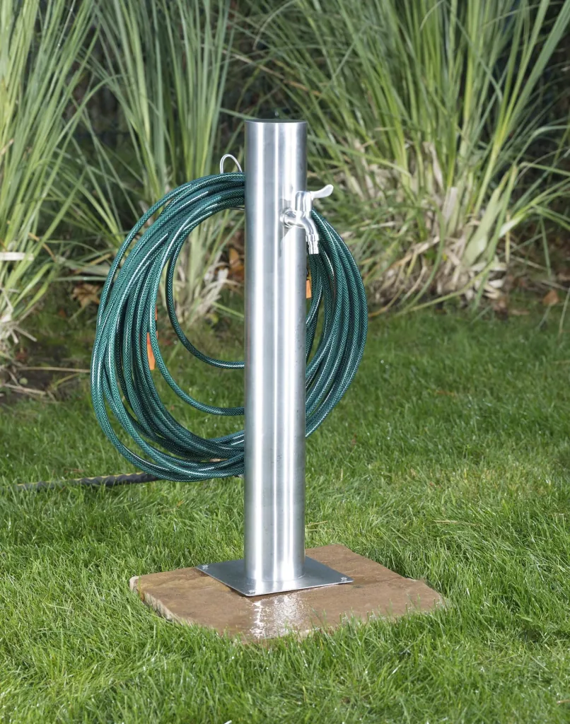 Water dispenser, including hose holder + 2 taps, stainless steel