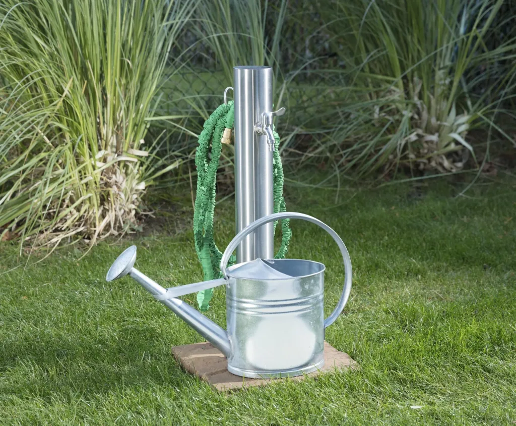 Water dispenser, including hose holder + 2 taps, stainless steel