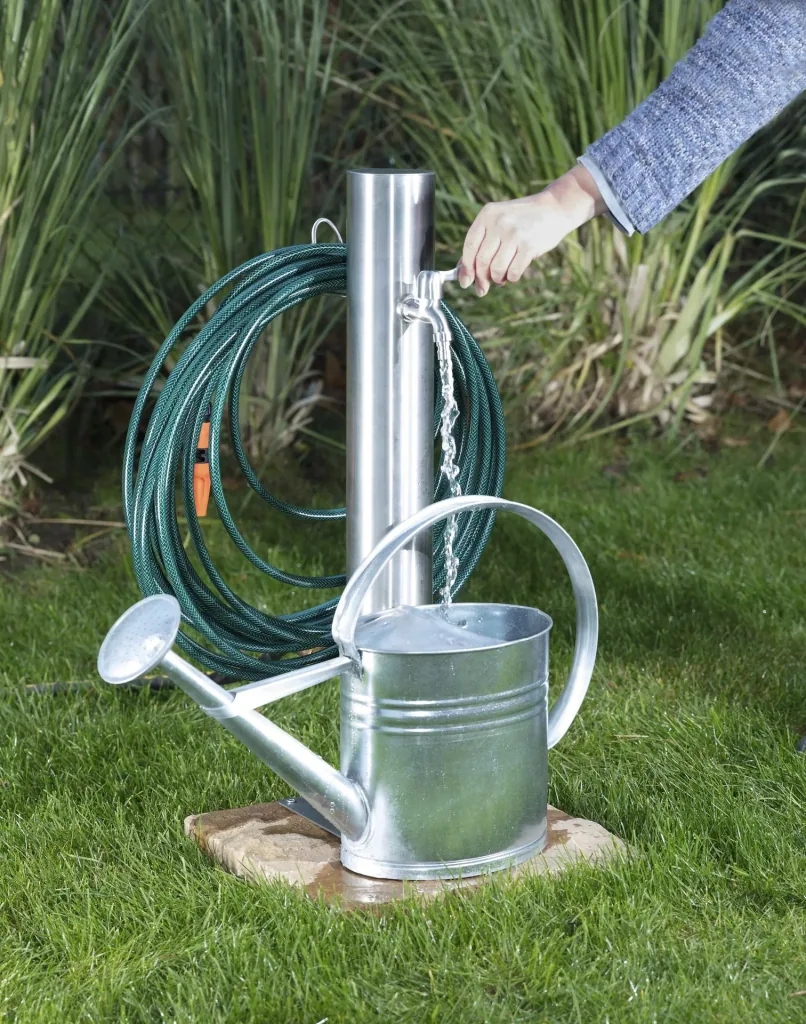 Water dispenser, including hose holder + 2 taps, stainless steel