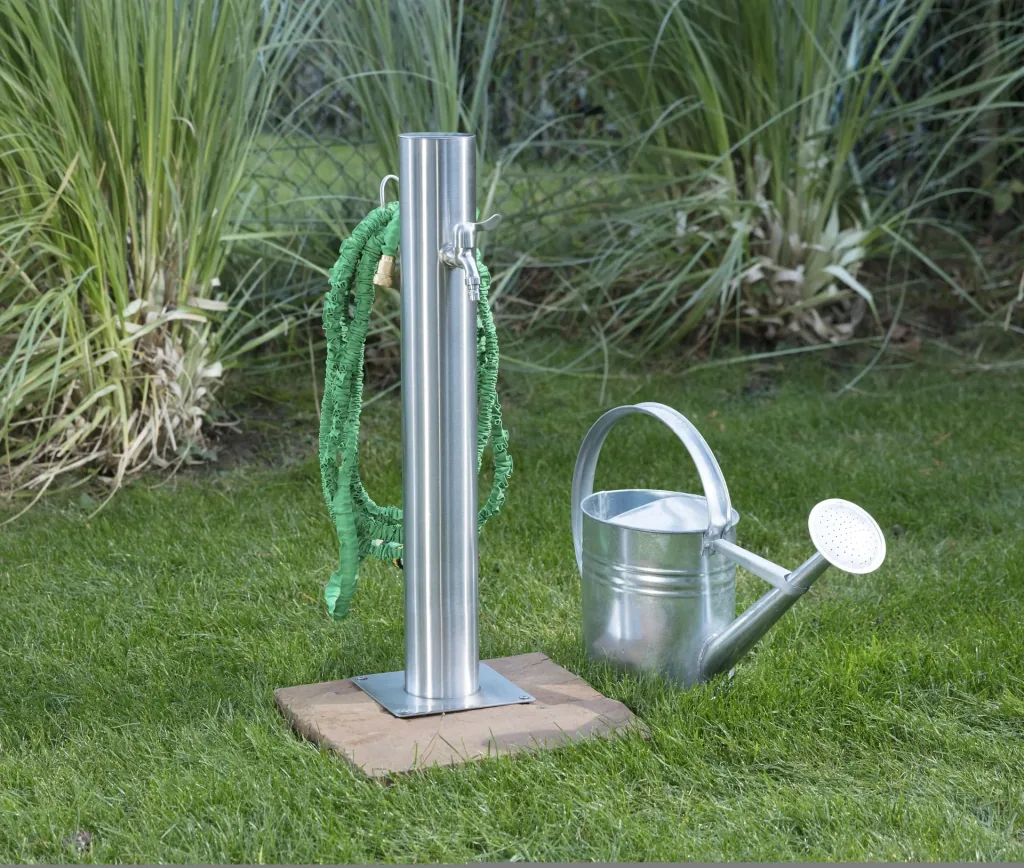 Water dispenser, including hose holder + 2 taps, stainless steel