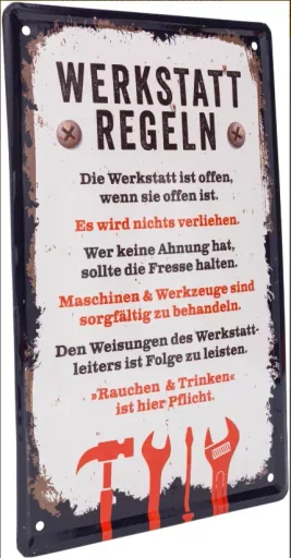 Metal sign "Workshop Rules"