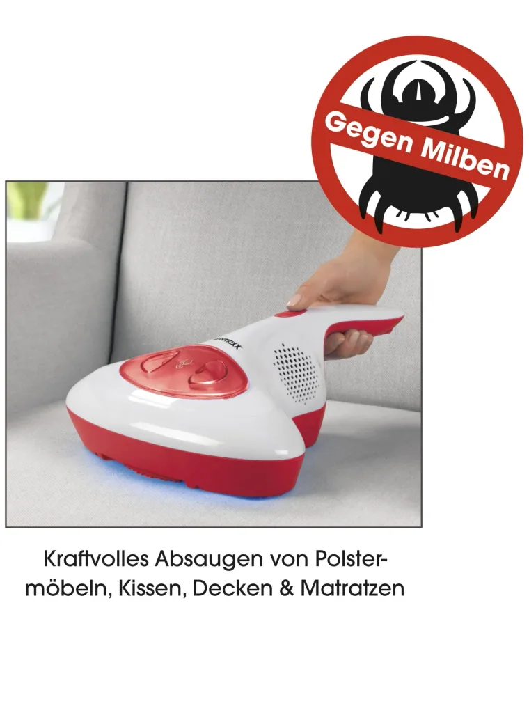 Cordless mite handheld vacuum cleaner with UV-C light 14.8V red/white