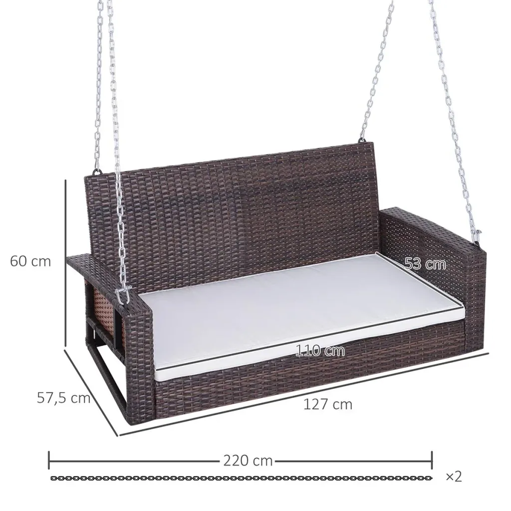 Hanging bench 2-seater rattan garden chair