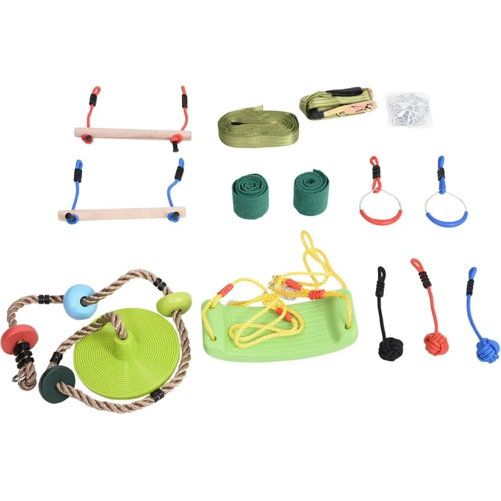 Children's climbing set with many accessories, multicolored