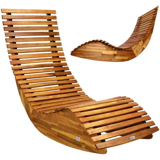 Ergonomic, comfortable rocking lounger for the garden - FSC-certified acacia wood - 2 pieces - 150 x 60 x 93 cm