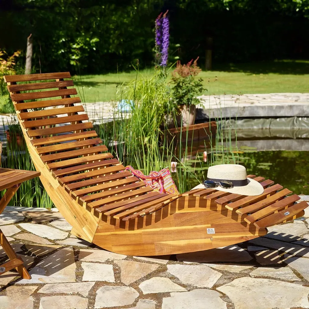 Ergonomic, comfortable rocking lounger for the garden - FSC-certified acacia wood - 2 pieces - 150 x 60 x 93 cm