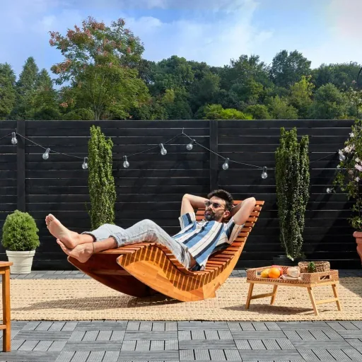 Ergonomic, comfortable rocking lounger for the garden - FSC-certified acacia wood - 2 pieces - 150 x 60 x 93 cm