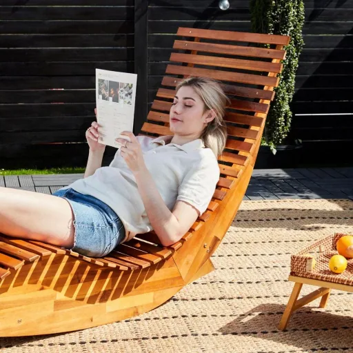 Ergonomic, comfortable rocking lounger for the garden - FSC-certified acacia wood - 2 pieces - 150 x 60 x 93 cm