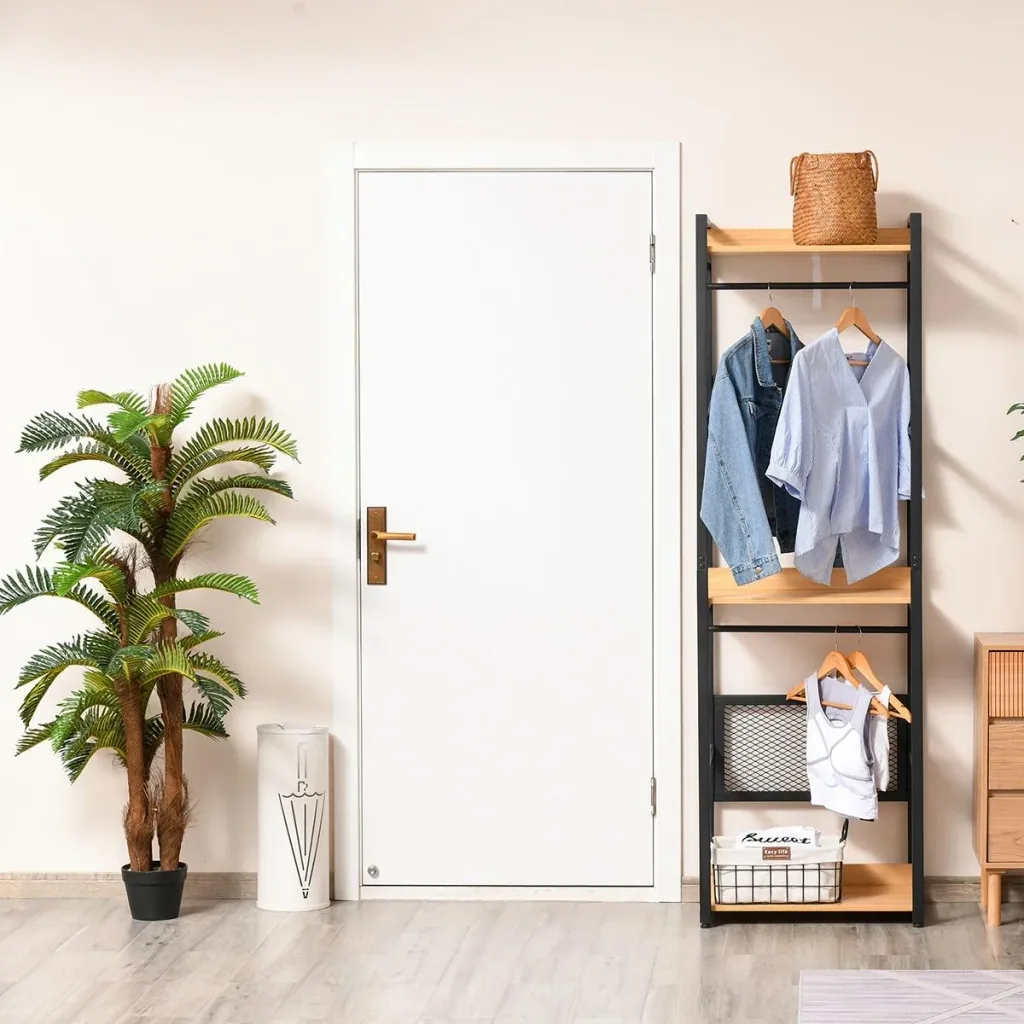 Coat rack coat rack clothes rack clothes hats bags shoes multifunctional black+natural 60 x 40 x 190 cm