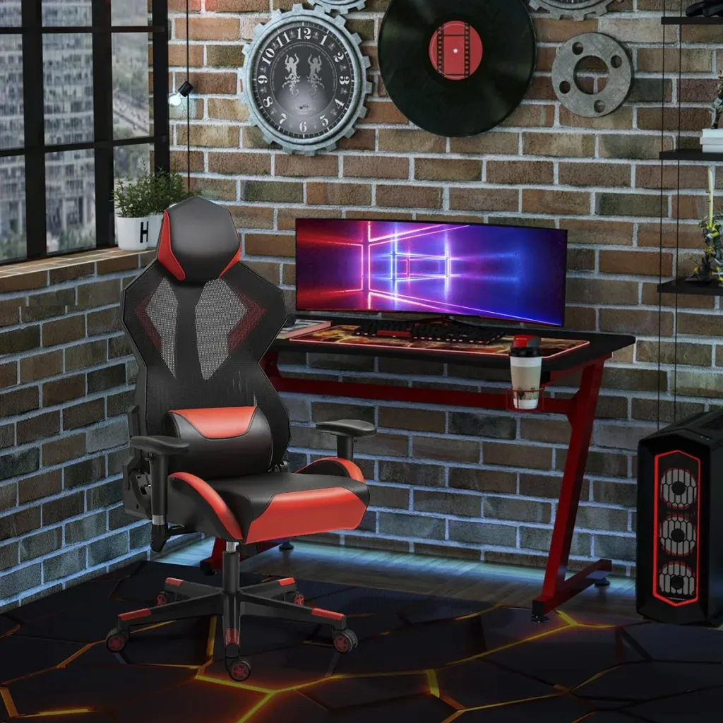 Gaming chair office chair desk chair ergonomic design racing style modern height adjustable foam nylon PU leather