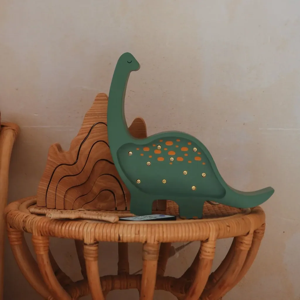 Little Lights Children's Night Light, Mini Dinosaur Night Lamp - 100% Natural Pinewood, Color: Military Green
