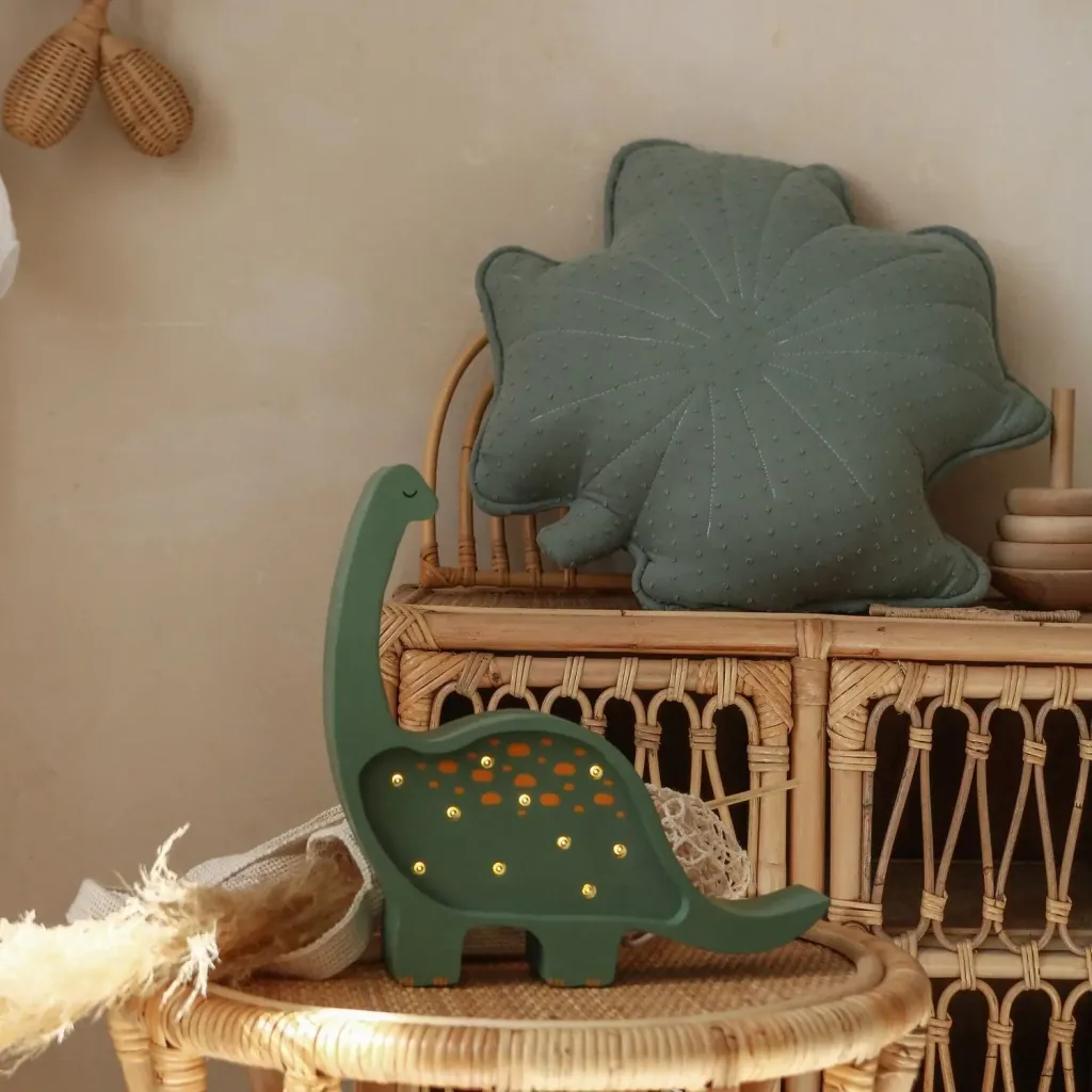 Little Lights Children's Night Light, Mini Dinosaur Night Lamp - 100% Natural Pinewood, Color: Military Green