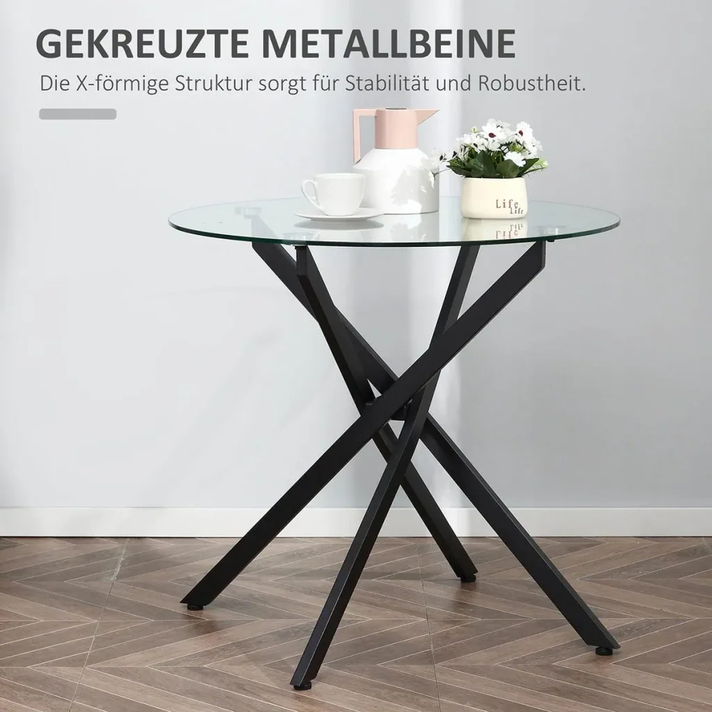 Side table with safety glass round coffee table coffee table glass table for living room bedroom metal black 80