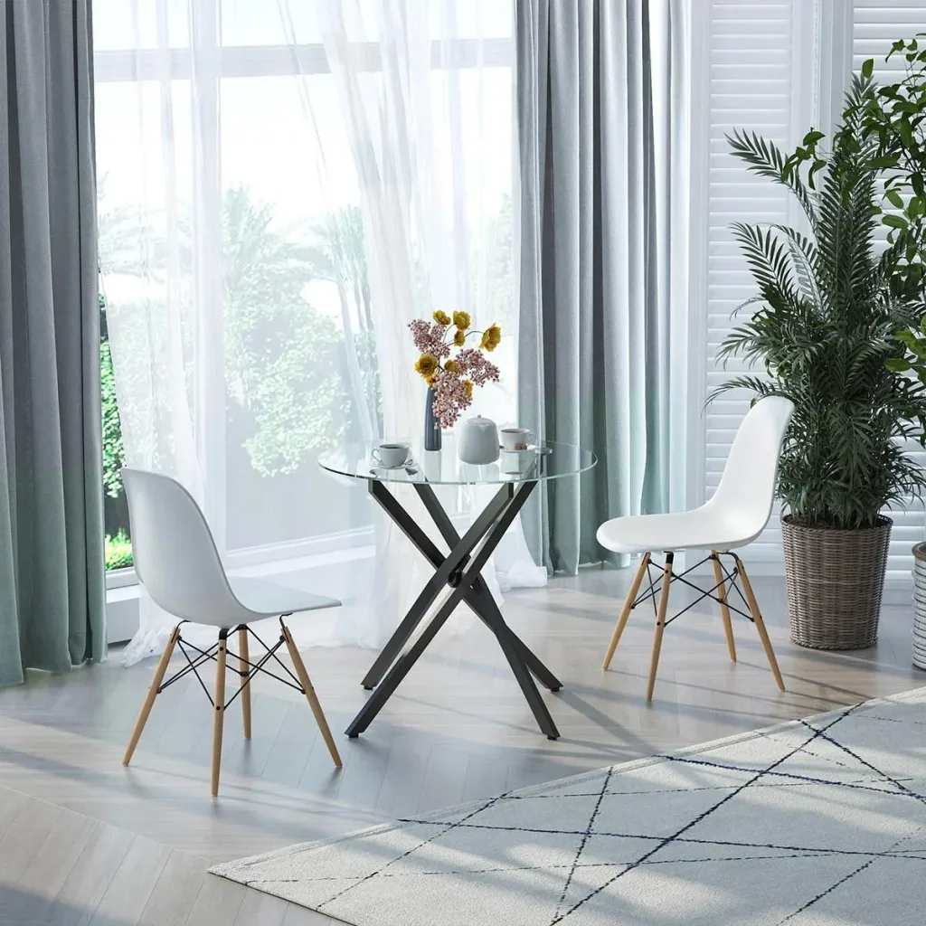 Side table with safety glass round coffee table coffee table glass table for living room bedroom metal black 80