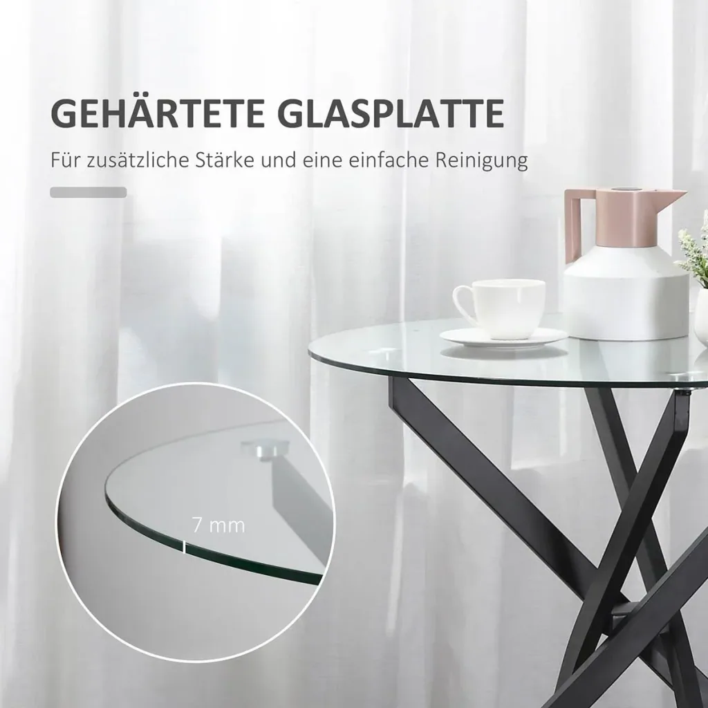 Side table with safety glass round coffee table coffee table glass table for living room bedroom metal black 80