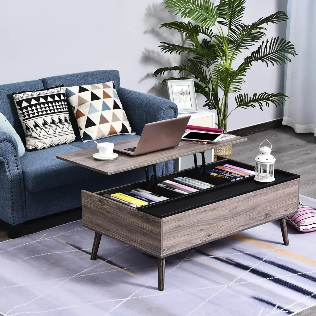 Coffee table living room table coffee table with height-adjustable top sofa table chipboard grey 110 x 66 x 43-56 cm