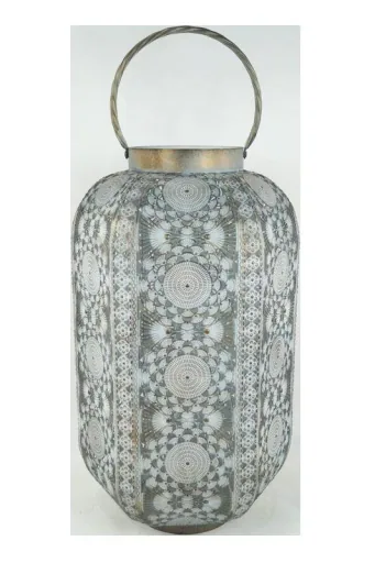 Antique metal lantern with glass insert