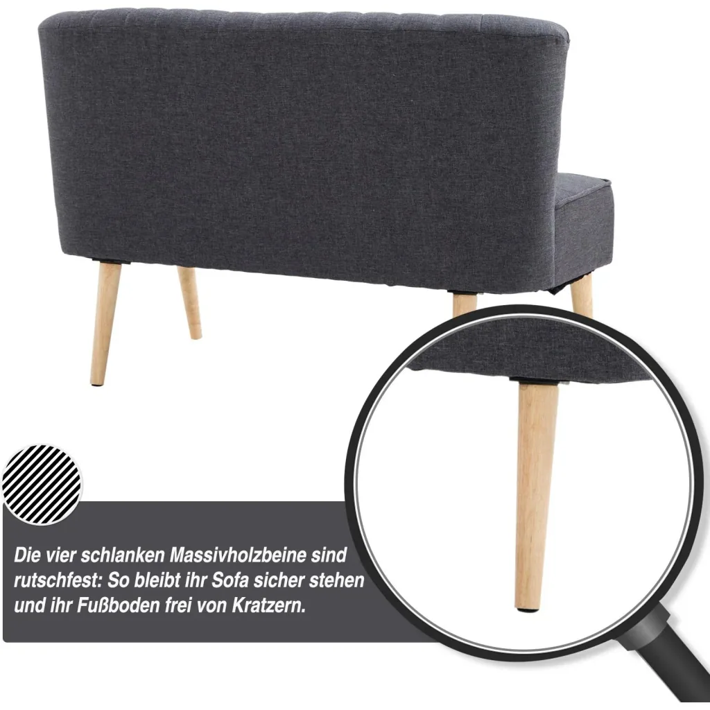 2-seater couch fabric sofa upholstered sofa seating furniture wood dark grey 117 x 56.5 x 77 cm