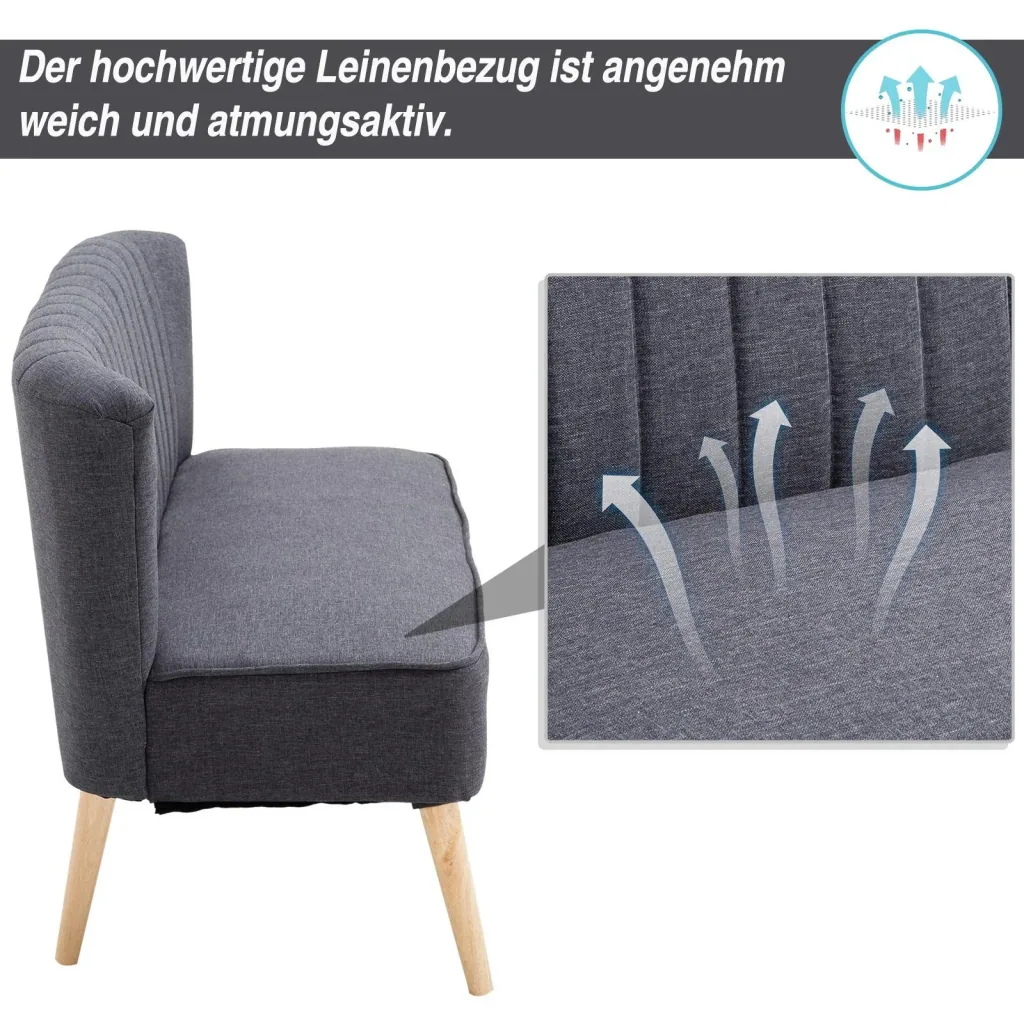 2-seater couch fabric sofa upholstered sofa seating furniture wood dark grey 117 x 56.5 x 77 cm