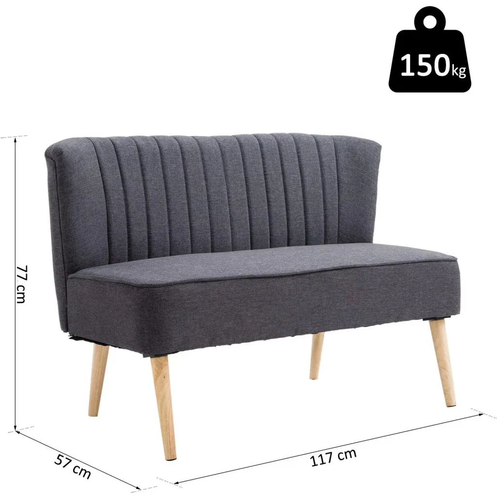 2-seater couch fabric sofa upholstered sofa seating furniture wood dark grey 117 x 56.5 x 77 cm