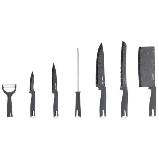 Kitchen knife set - with standard - 8-piece - gray