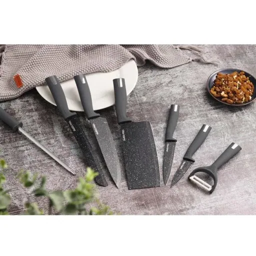 Kitchen knife set - with standard - 8-piece - gray