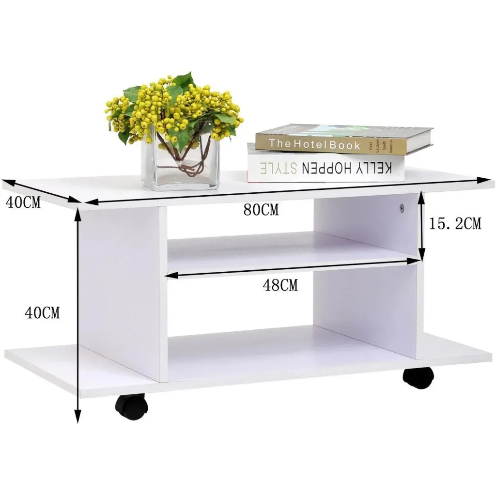 TV table lowboard TV with wheels white