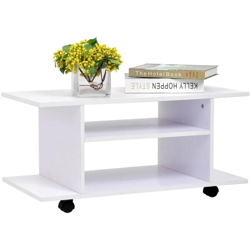 TV table lowboard TV with wheels white