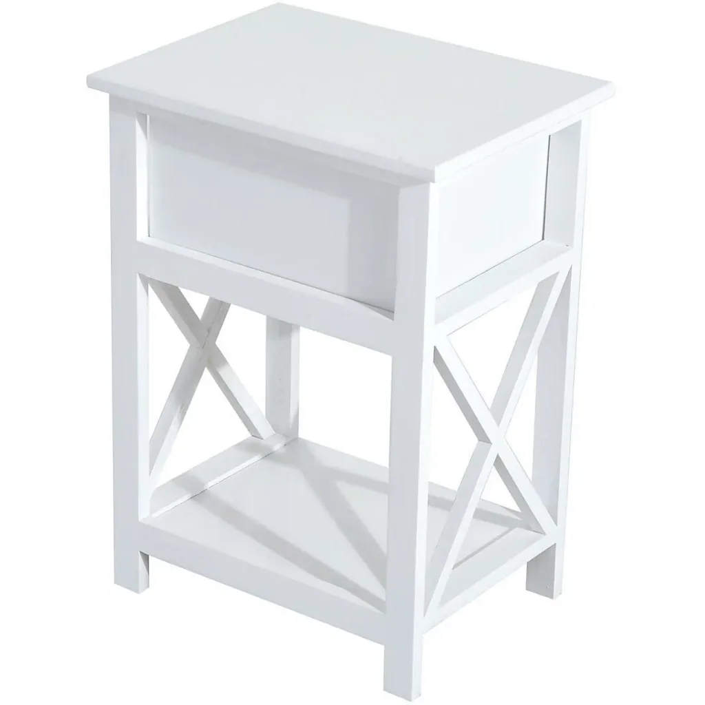 Side table bedside table with drawer wood white