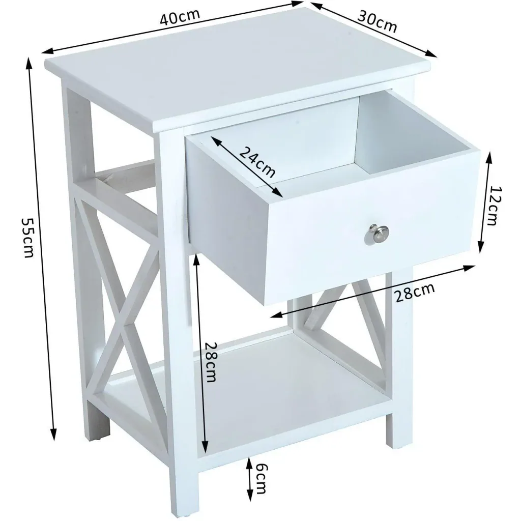 Side table bedside table with drawer wood white