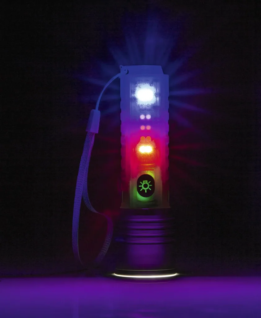 Power flashlight with fluorescent handle, rechargeable