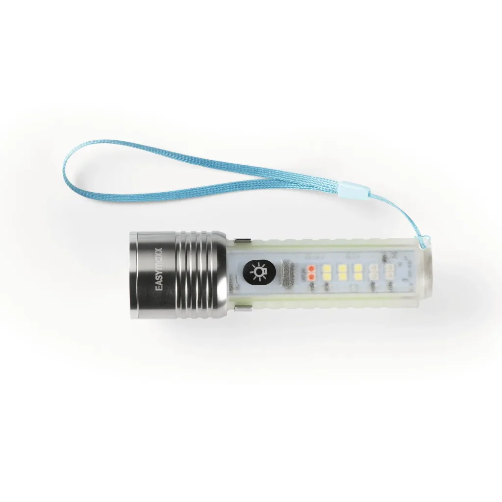 Power flashlight with fluorescent handle, rechargeable